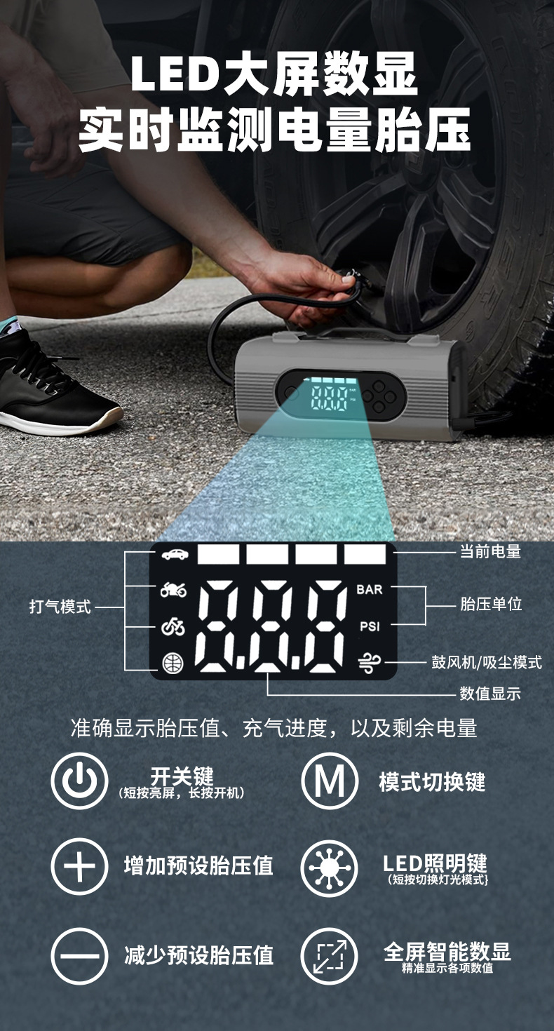 New Hasai multi-functional portable car emergency power starter and air pump all-in-one machine 12v jumper pic 18