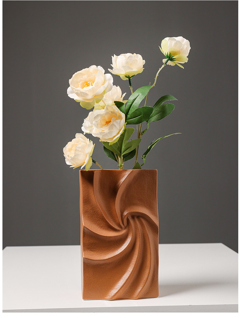 2025 High-end square ceramic vase decoration, European-style creative living room entrance TV cabinet, flower arrangement, fresh water cultivation vase decoration pic 8