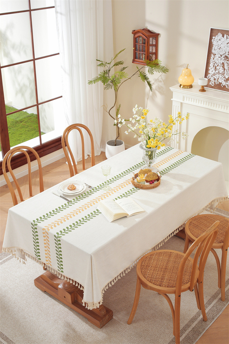 Amazon cross-border embroidered checkered flower tassel tablecloths, rectangular coffee tables, tablecloths and table coverings manufacturer embroidery pic 60