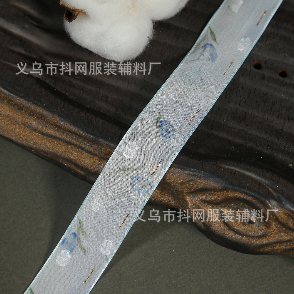 彩色郁金香花朵雪纱带DIY蝴蝶结发饰印花丝带鲜花材料礼盒diy辅料详情15
