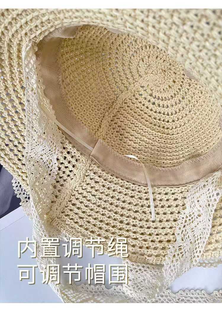 草帽ins系带镂空草编帽女夏出游防晒沙滩海边太阳帽蕾丝边遮阳帽详情7