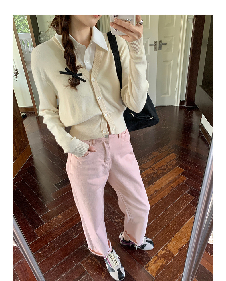 【jisoo风假两件】歌铭韩版POLO领针织开衫女2025秋季上衣X8207F详情37