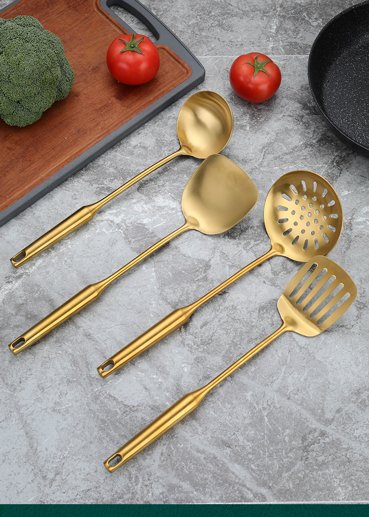 不锈钢镀金烹饪勺铲套装 家用厨房锅铲汤勺漏勺煎铲粉扒饭勺厨具详情15
