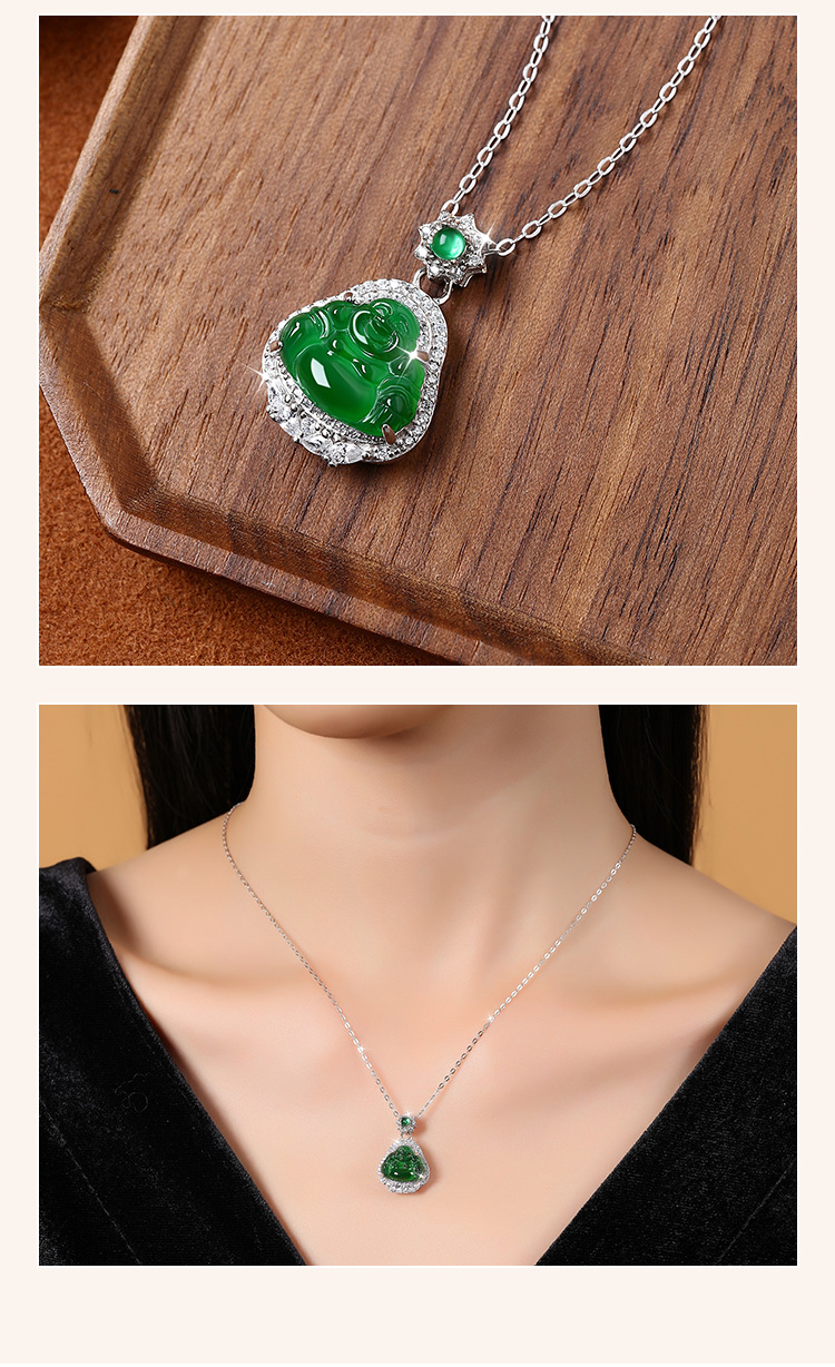 天然危料翡翠纯银S925弥勒佛吊坠项链小众设计新中式时尚佛公饰品详情9