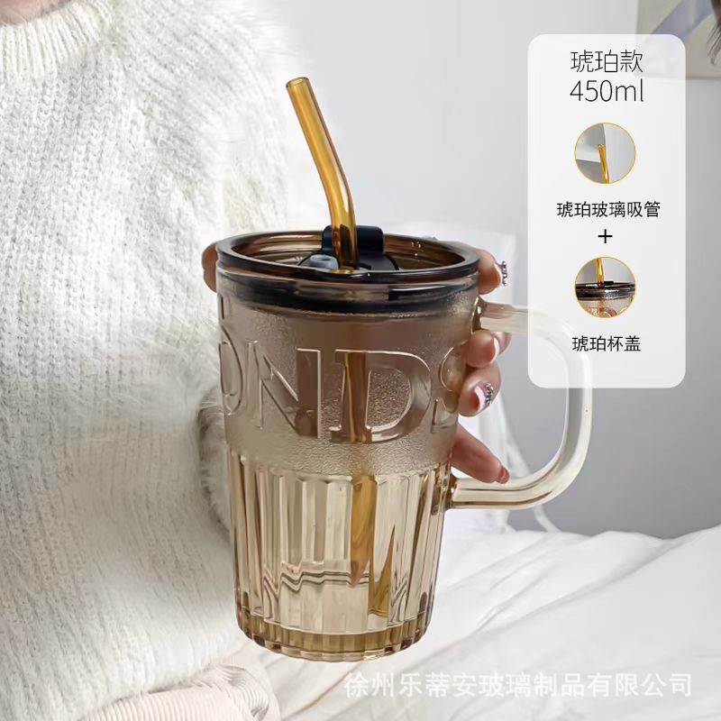 高颜值玻璃杯带盖子吸管便携杯子女喝水杯大容量把手杯高级感杯子详情9