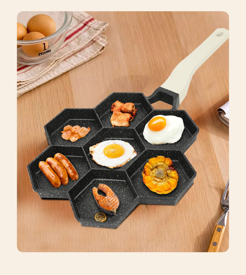 Hexagonal grid frying pan, stainless steel frying pan, three-layer steel frying pan, flat pan for egg frying, kitchenware, iron plate for grilling and baking pic 5