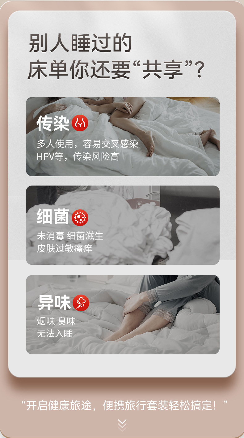 酒店一次性床单被罩枕套被套四件套旅行旅游加厚双人单人隔脏便携详情2