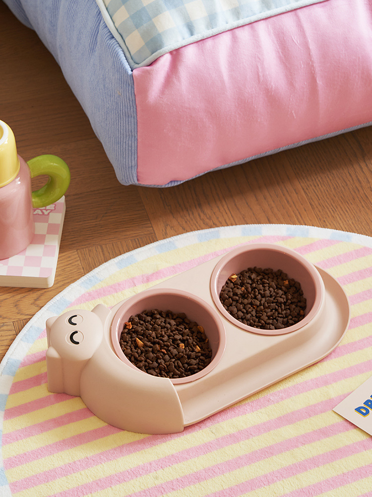 Multi-functional pet double-bowl cartoon with stainless steel bowl, pet feeding utensils, pet water and feeding two-in-one anti-slip bowl pic 16