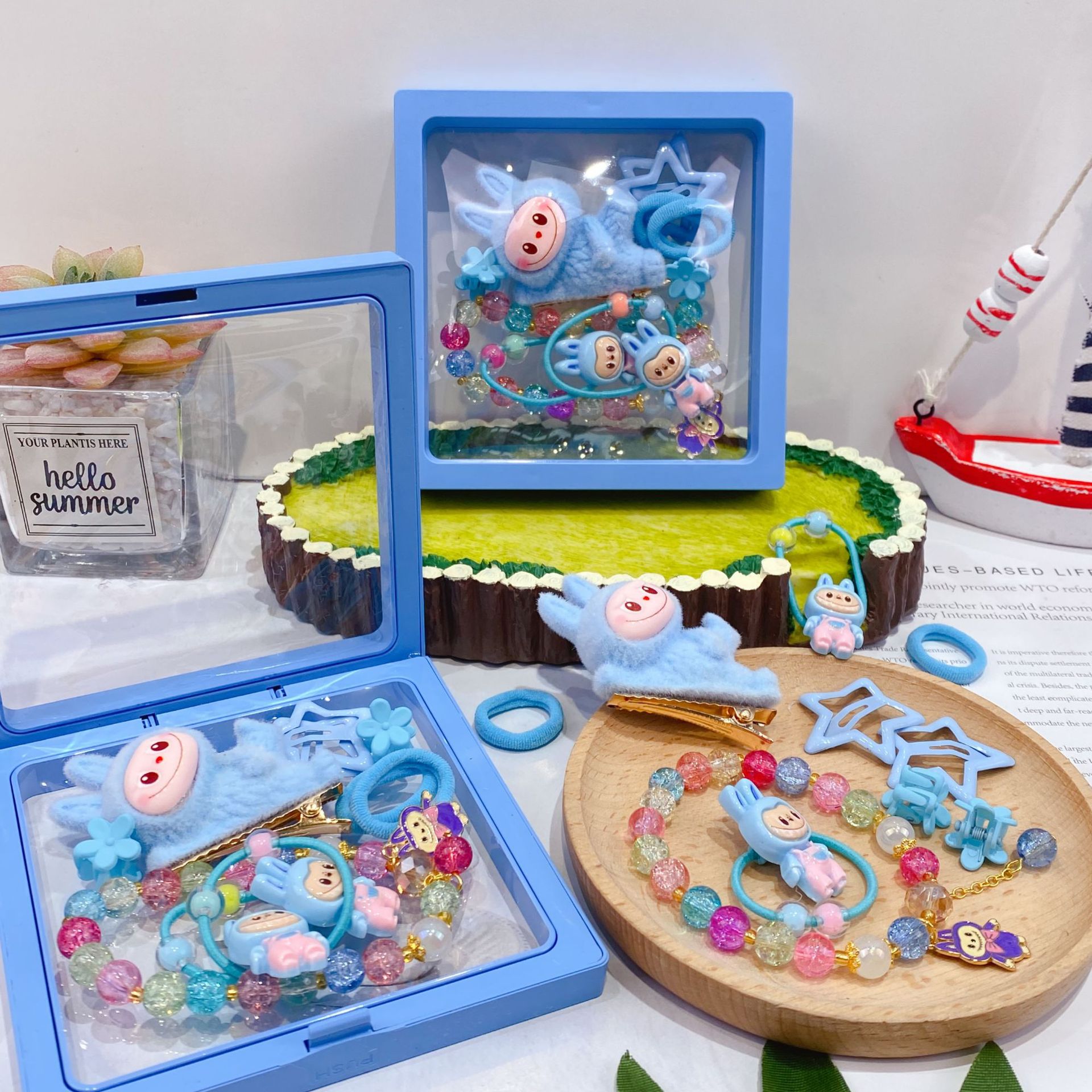 新款哒布布水晶手链卡通皮筋发夹饰品套装可爱少女心装扮时尚精品详情21