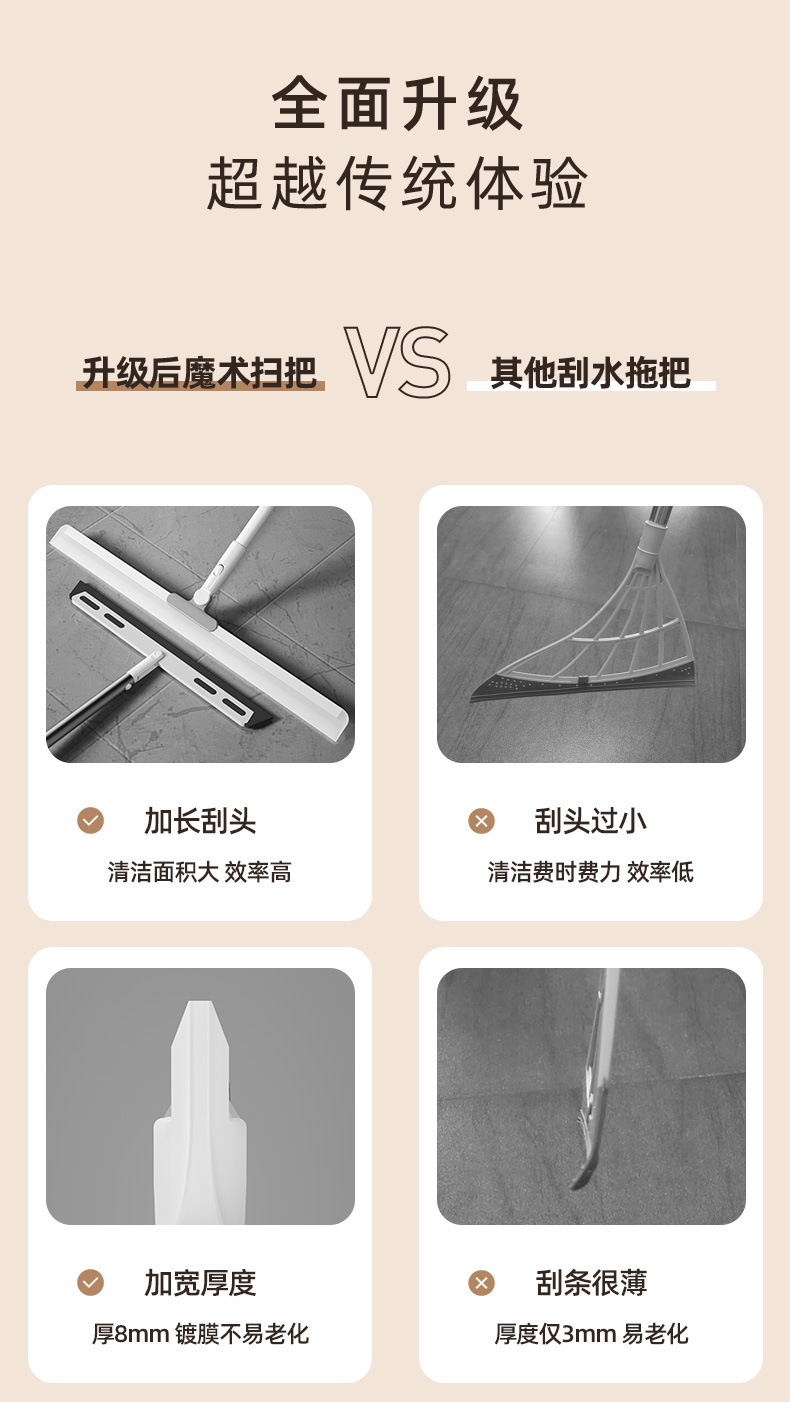 Large hand-free magic broom, silicone mop, floor scraper, household toilet, bathroom and toilet wiper pic 2