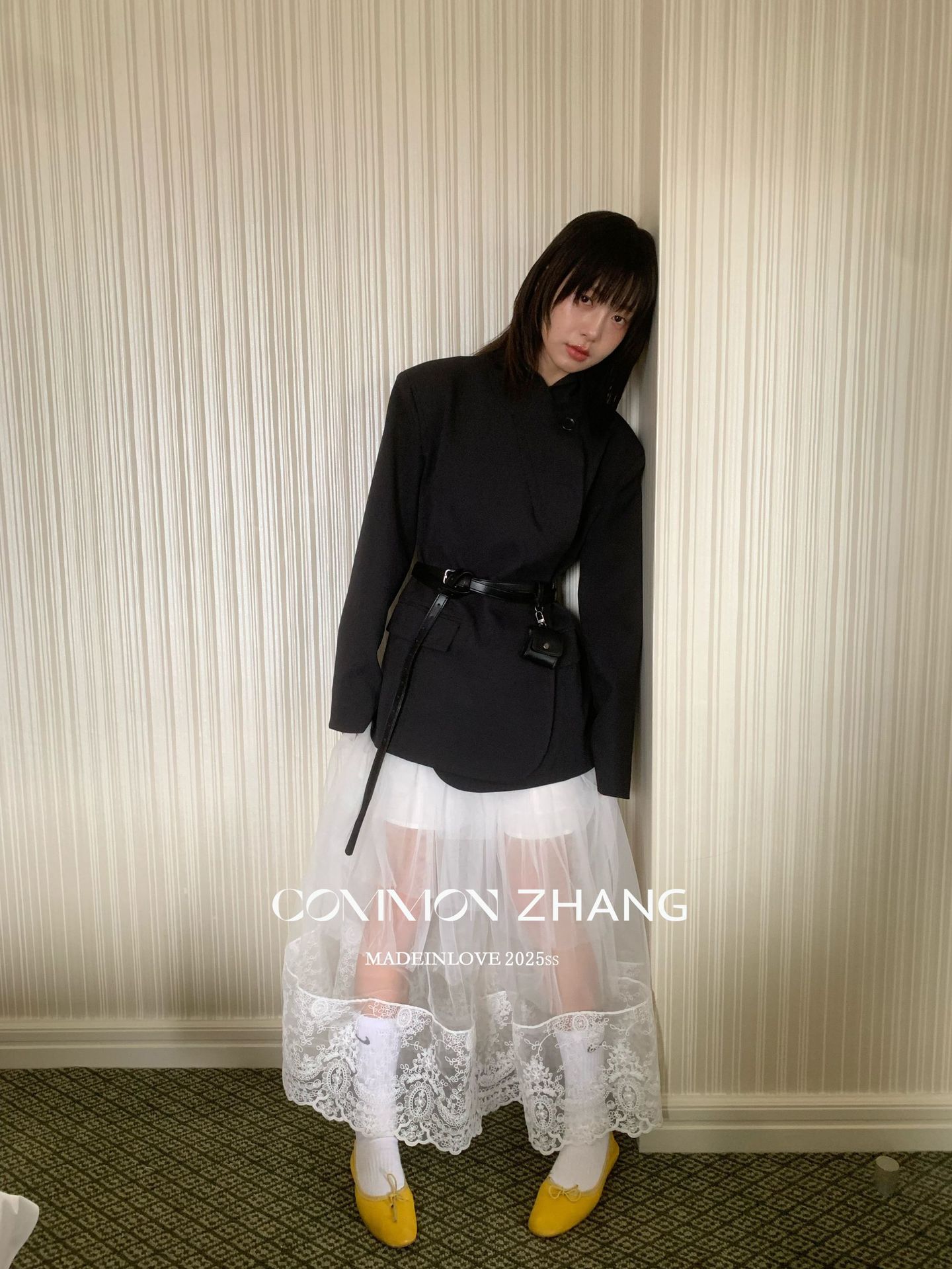 CZ ZHANG韩版网纱蕾丝拼接层次感微透高腰显瘦a字半身裙女B12103详情23