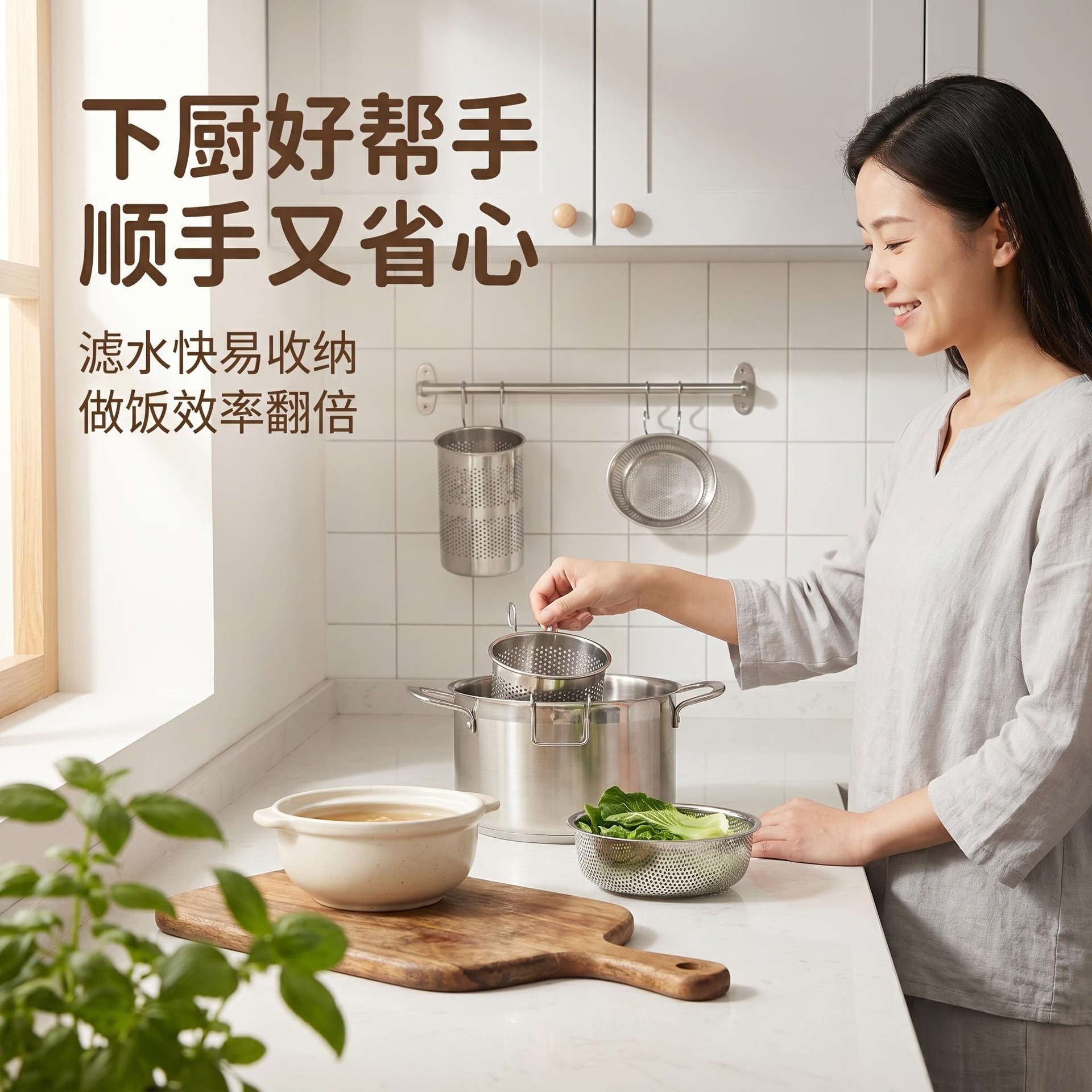 乐氏不锈钢多功能挂式筷子筒沥水架厨房挂钩筷笼家用置物架批发 pic 6