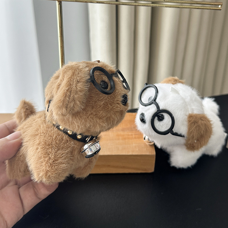 Wholesale of cute glasses dog plush pendants, glasses dog plush toy pendants, keychains, figurines, bags and pendants pic 5
