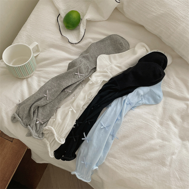 芭蕾风蝴蝶结jk洛丽塔袜子女过膝白色小腿纯欲堆堆袜夏天无骨袜详情2