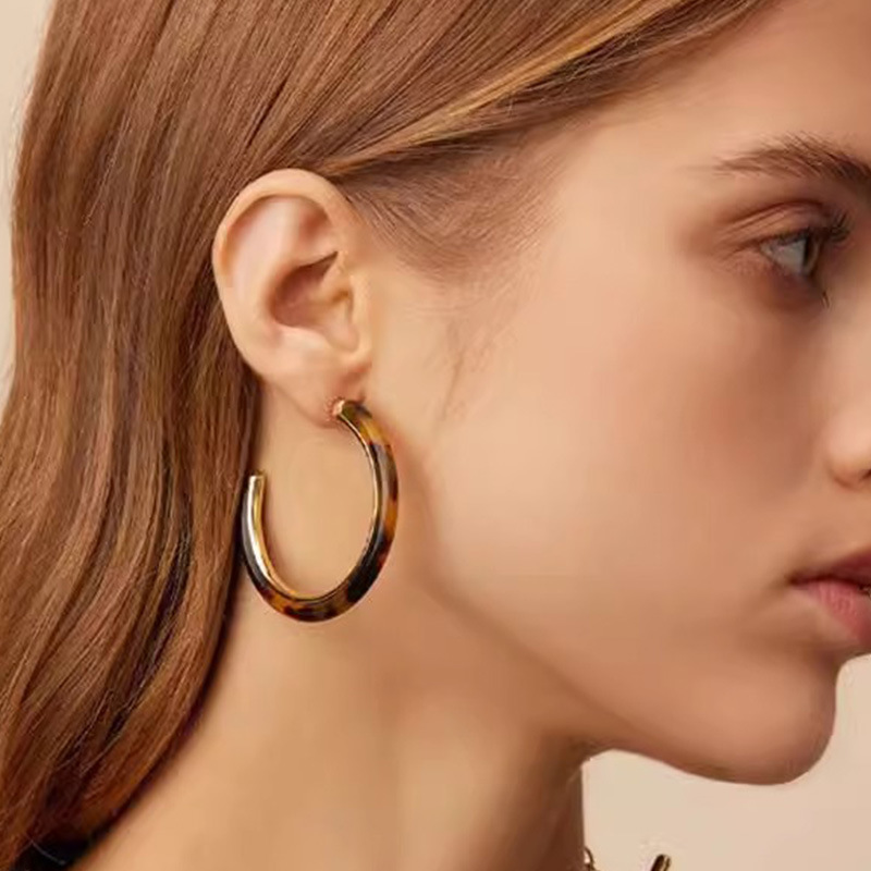 赵露思同款玳瑁色豹纹耳圈素圈耳环2025新款高级感夸张耳饰圈圈女详情11