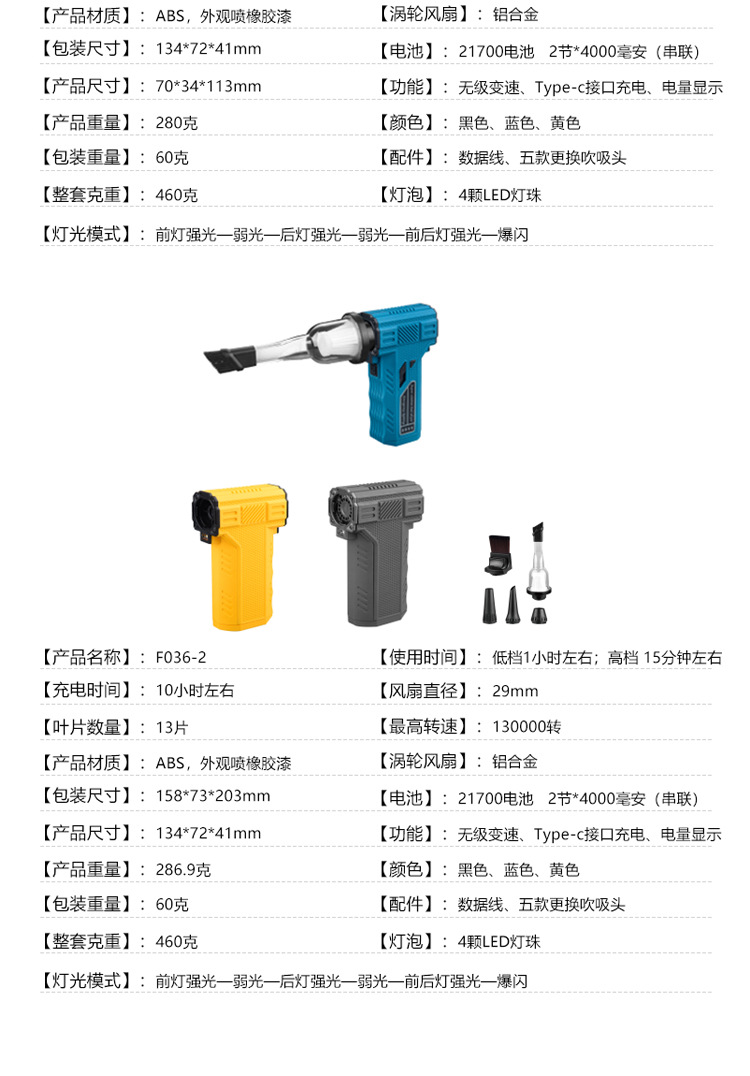 新款私模手持暴力涡轮风扇13万转高功率无级变速吹吸一体户外露营详情11