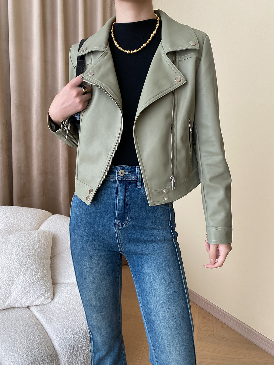 司南 时髦斜门襟拉链设计感 超模机车风皮衣夹克外套高级 SN4227详情33