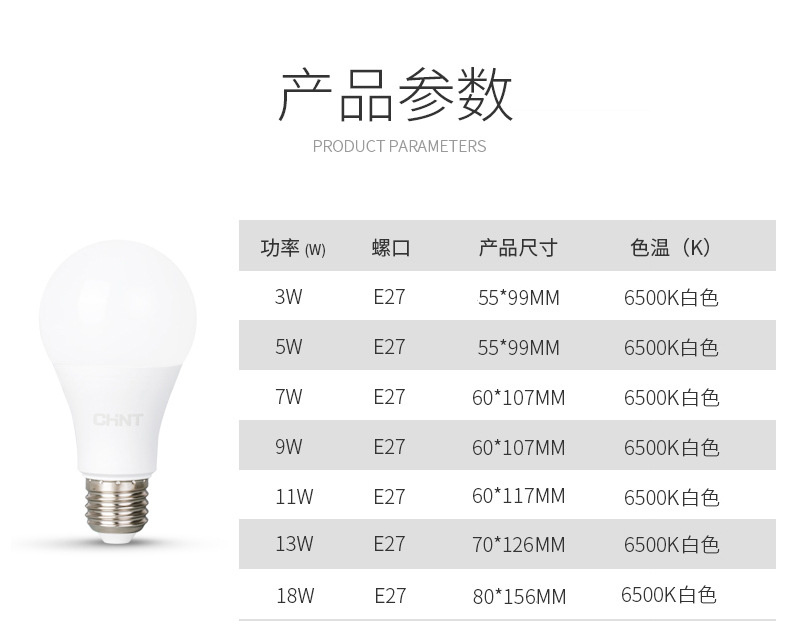正泰灯泡led节能超亮家用白色照明球泡灯e27螺口led节能灯泡超亮详情13