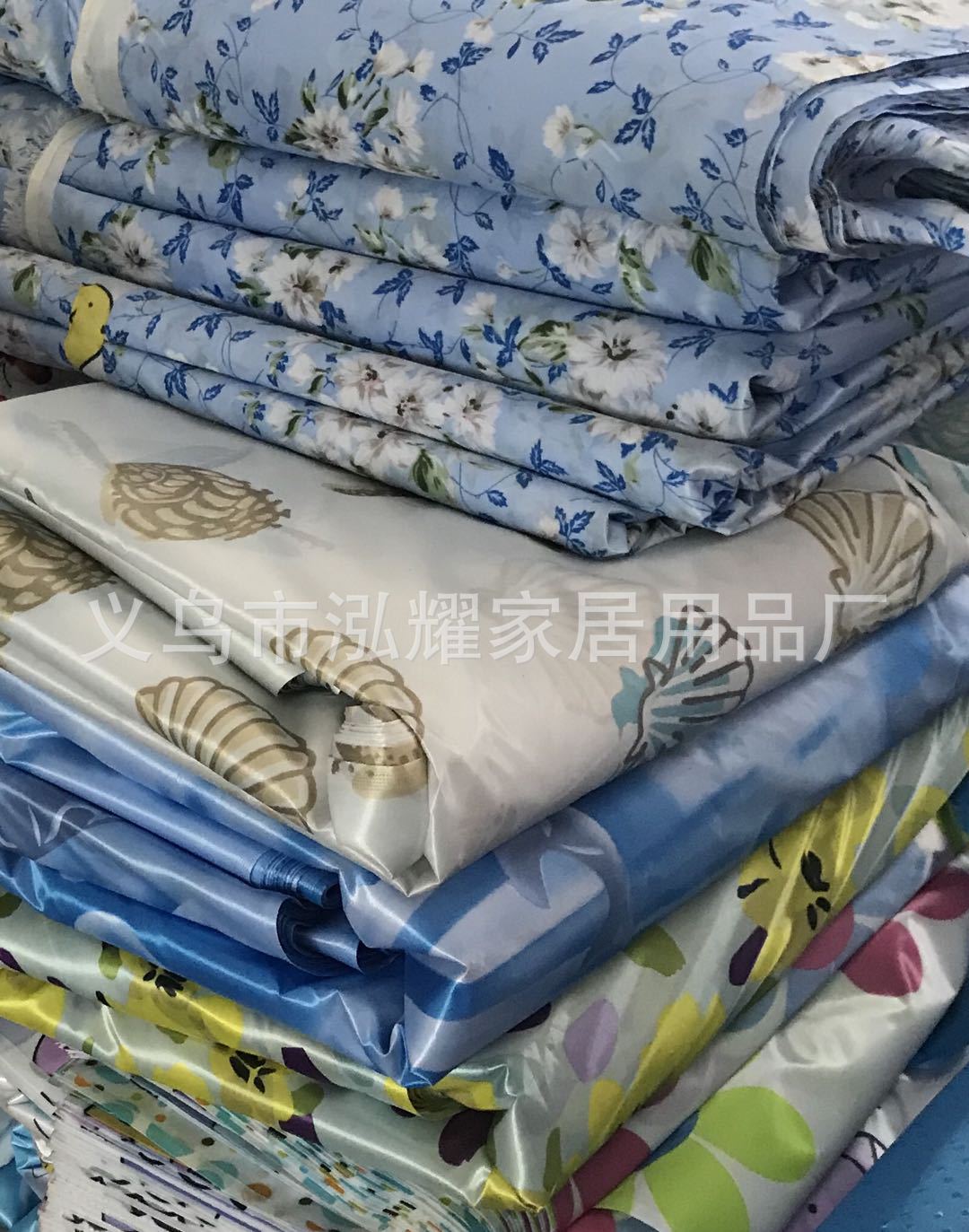 田园印花浴帘防水绸缎浴室隔断卫生间加厚挡水帘免打孔现代挂帘门详情6