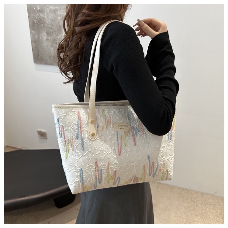 学生上课布袋包包女2024新款单肩腋下包条纹大容量通勤休闲托特包详情13