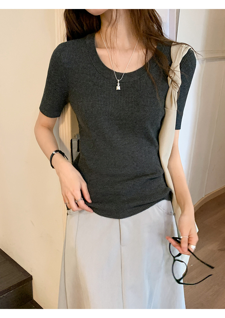U领冰丝针织衫短袖女修身夏季基础短款T恤上衣2025新款详情41