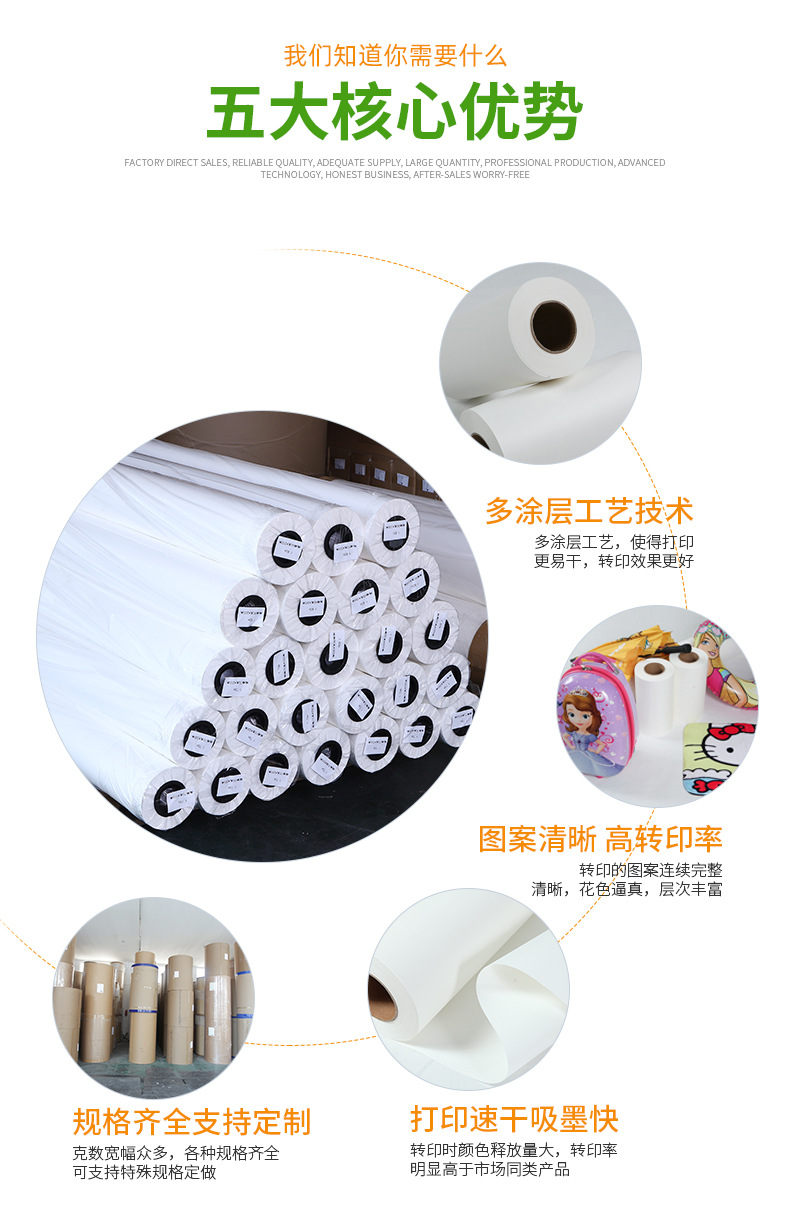 40g sublimation transfer paper, high-speed digital printing paper, 100-meter roll, roller machine coated printing paper pic 7