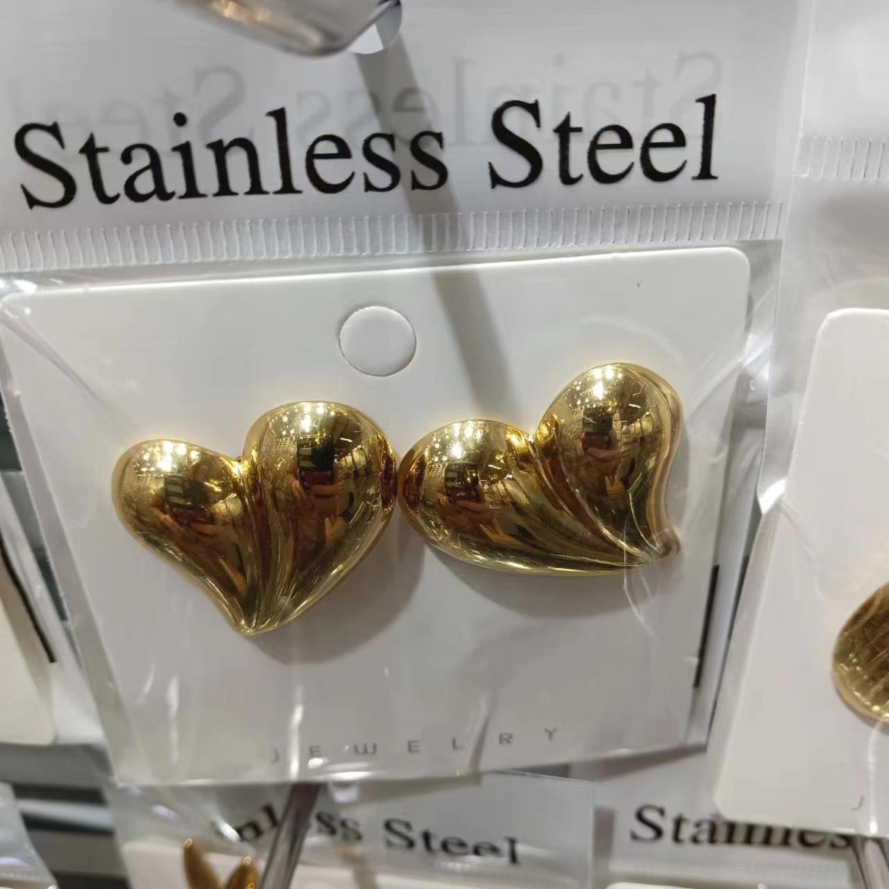 Factory wholesale stainless steel earrings, 18k real gold electroplated titanium steel retro embossed square bread hollow earrings pic 10