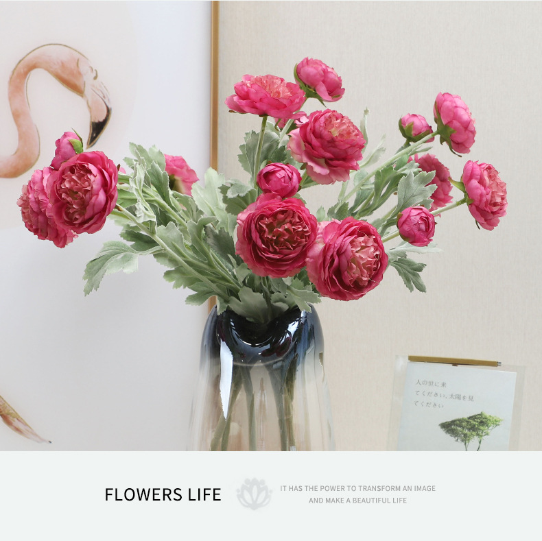 LAN Kwai Fong high-end ins Nordic style flocking 3-head Thousand-posture lotus artificial flower home living room decoration artificial flower wholesale pic 4