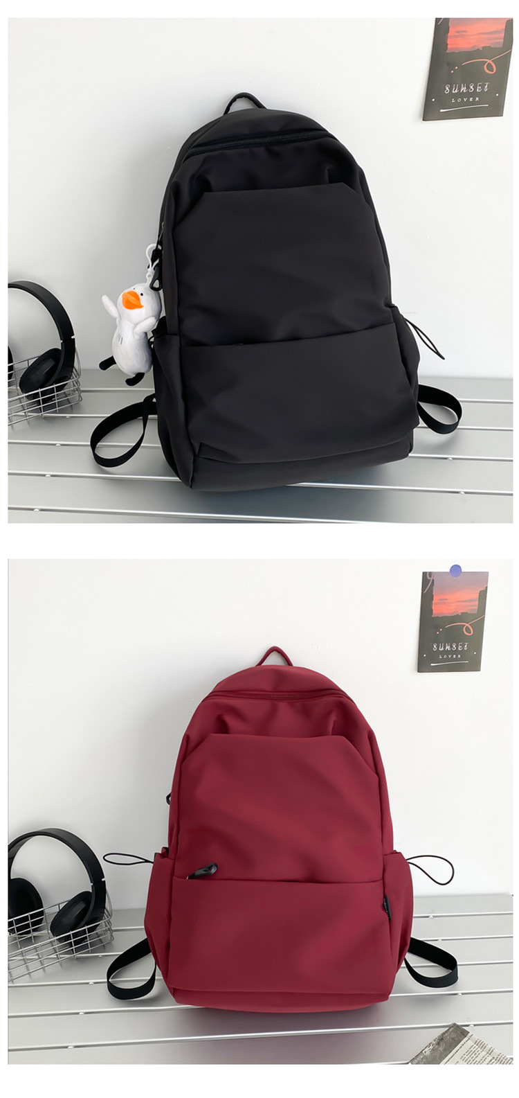 中大学生书包女潮流褶皱双肩包男批发 学院风情侣休闲耐用双肩包详情29