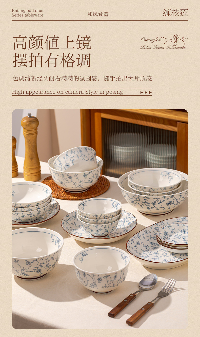 景德镇制高温釉下彩餐具碗碟套装家用饭碗菜盘面碗汤碗陶瓷碗盘子详情13