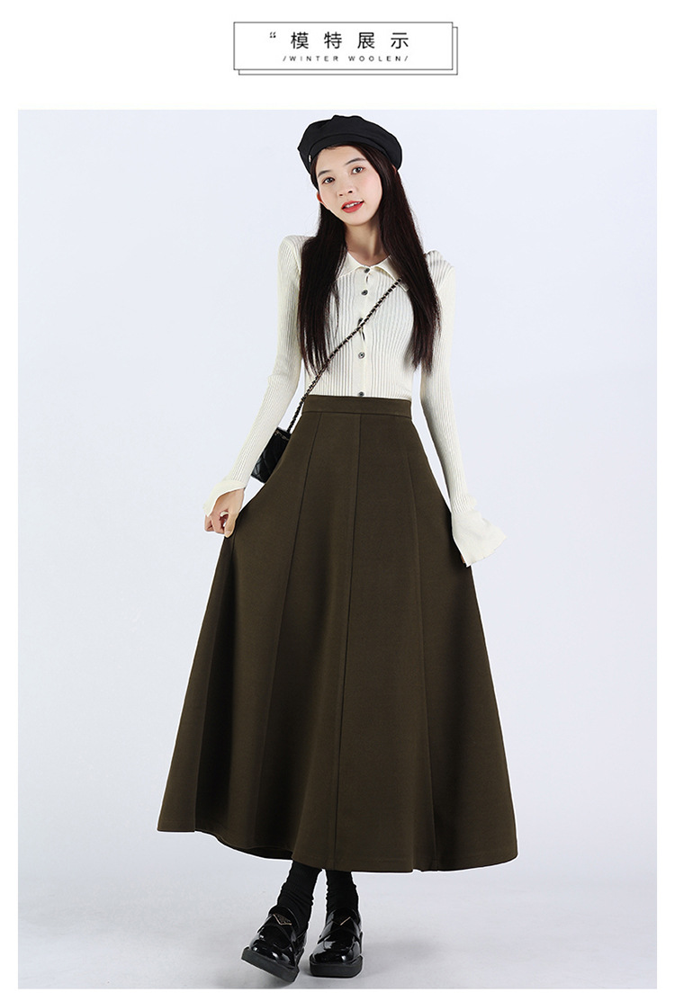 黑色毛呢半身裙女2024秋季新款时尚高腰显瘦百褶A字毛呢半身长裙详情10