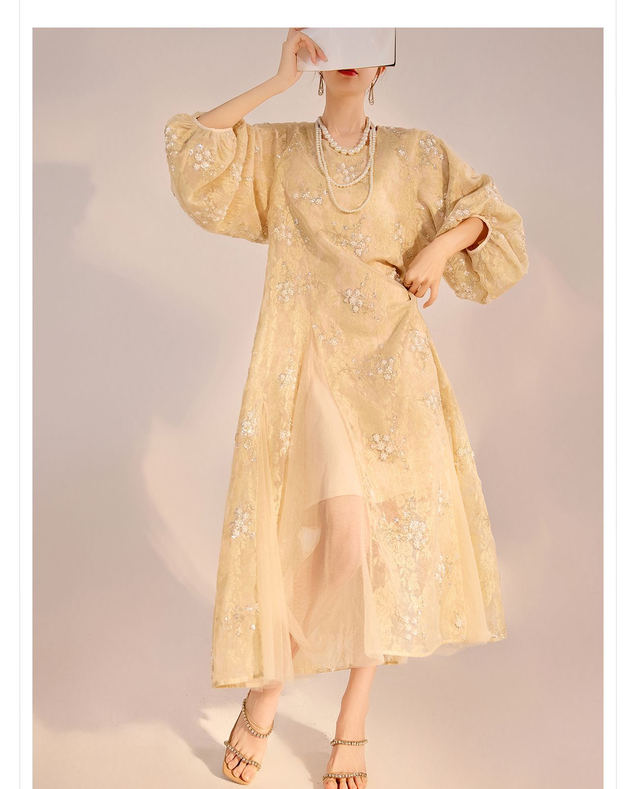 New Chinese-style high-end flower beaded embroidery dress, national style 2025 light luxury design sense elegant long dress N2034 pic 18