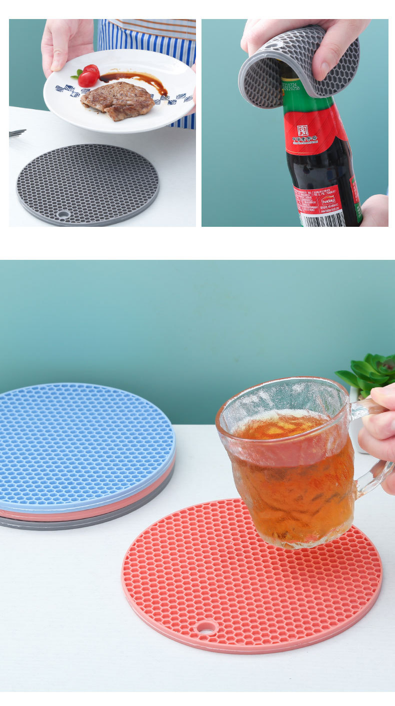 圆形硅胶砂锅垫蜂窝隔热垫餐桌垫硅胶杯垫防滑隔热厨房防烫耐高温详情12