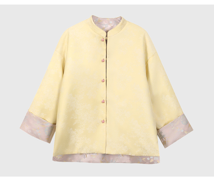 宋锦双面穿秋冬款女装重磅提花立领中式国风百搭毛呢外套宋韵盘扣女士古代服装详情9