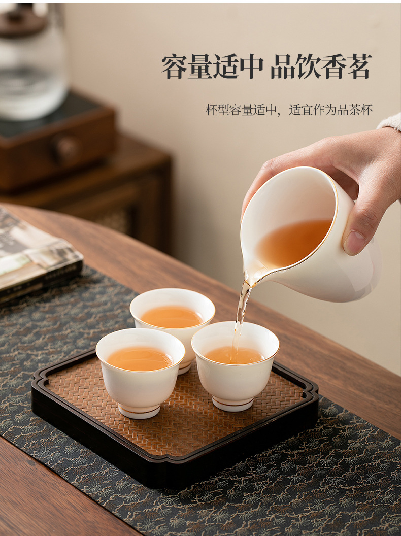 德化羊脂玉白瓷茶杯纯白描金品茗杯闻香杯主人杯个人杯子小号家用详情10