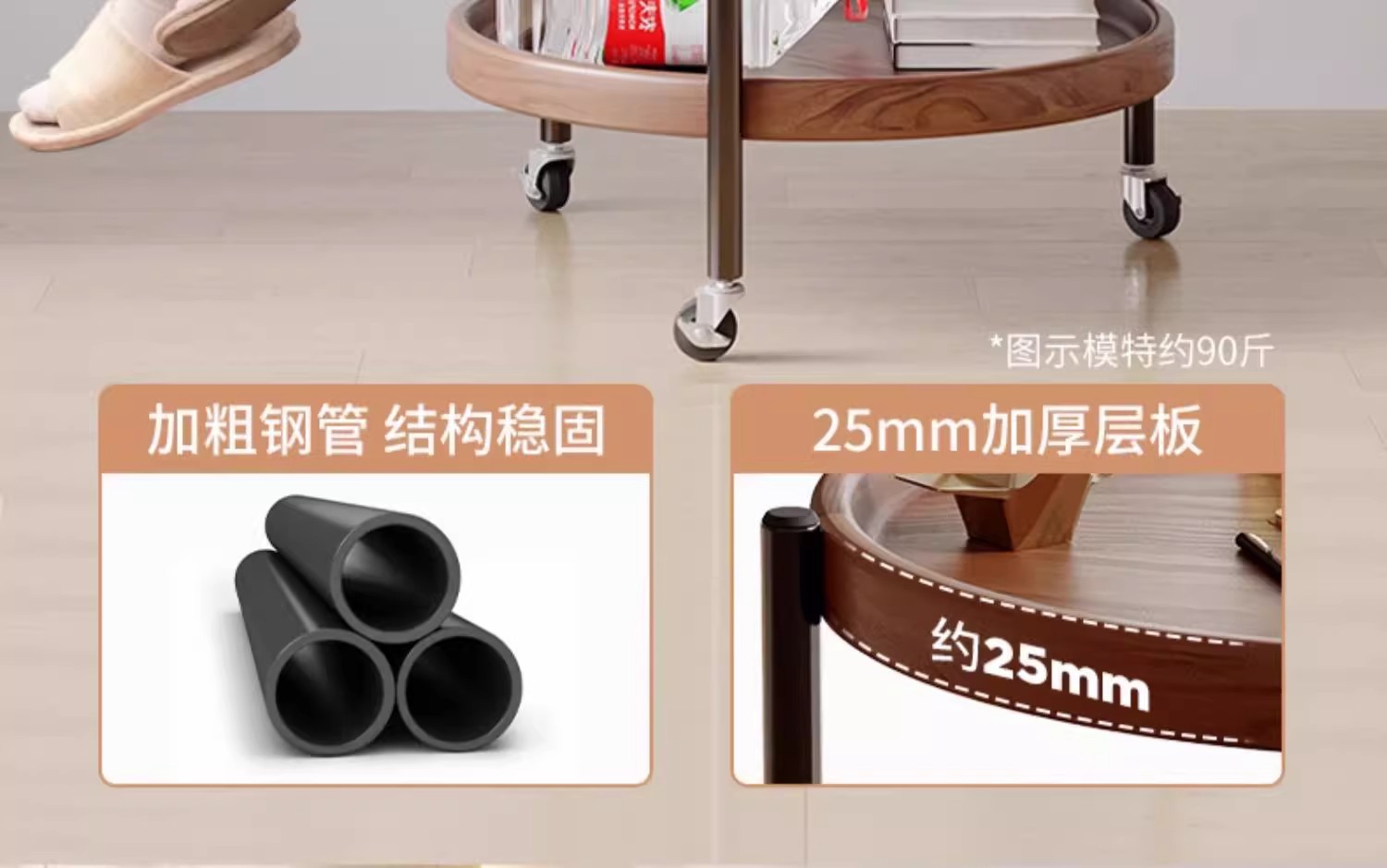 双层茶桌边几高级感可移动茶卧室床头置物架子简约带轮茶台家用详情7