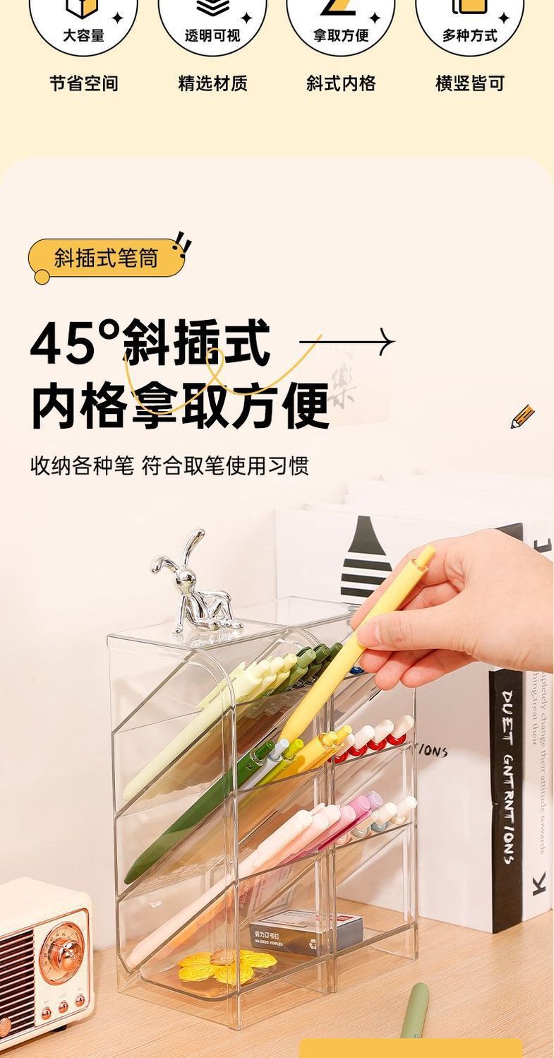 A slanted pen holder for women, an ins Nordic style, simple and transparent pen holder, a multi-functional pen bucket, and a student storage box pic 2