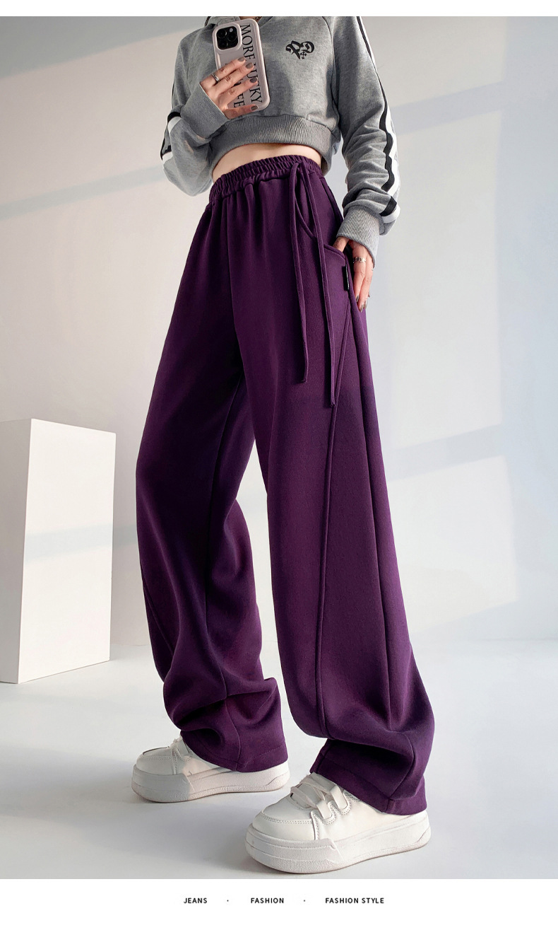 Fleece warm wide-leg pants, loose and high-waisted, slimming winter new style pic 55