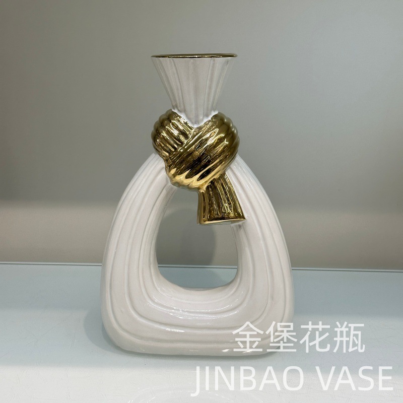 Nordic popular ceramic vase, gilded office and living room decoration item, fresh flower simulation flower arrangement, flower container, heart pic 38