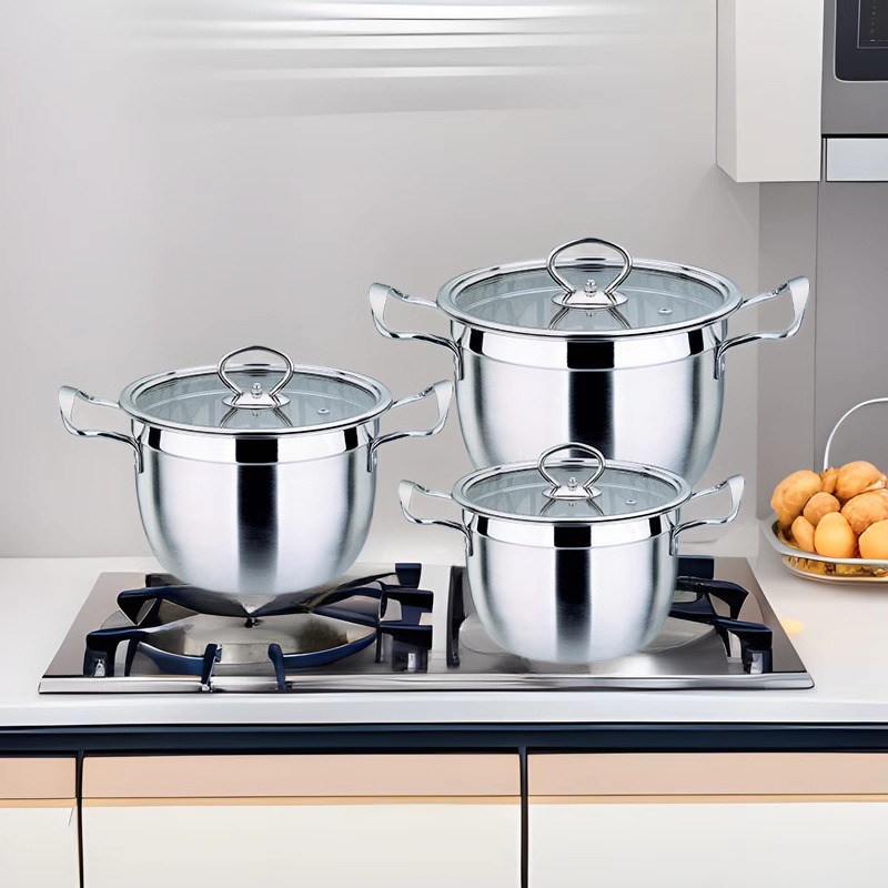 潮州互发跨境加厚不锈钢套装锅具礼品批发6件套奶锅双耳复底汤锅详情4