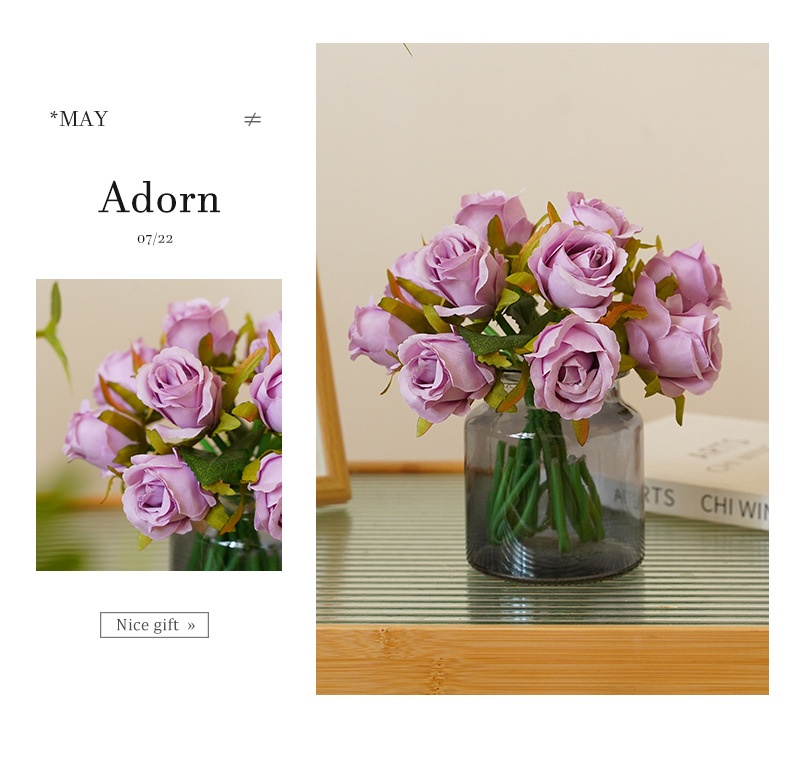 A Korean-style wedding bride is holding a bouquet of 12 small roses for home decoration. The artificial flowers are a simulation of 12 small roses pic 14