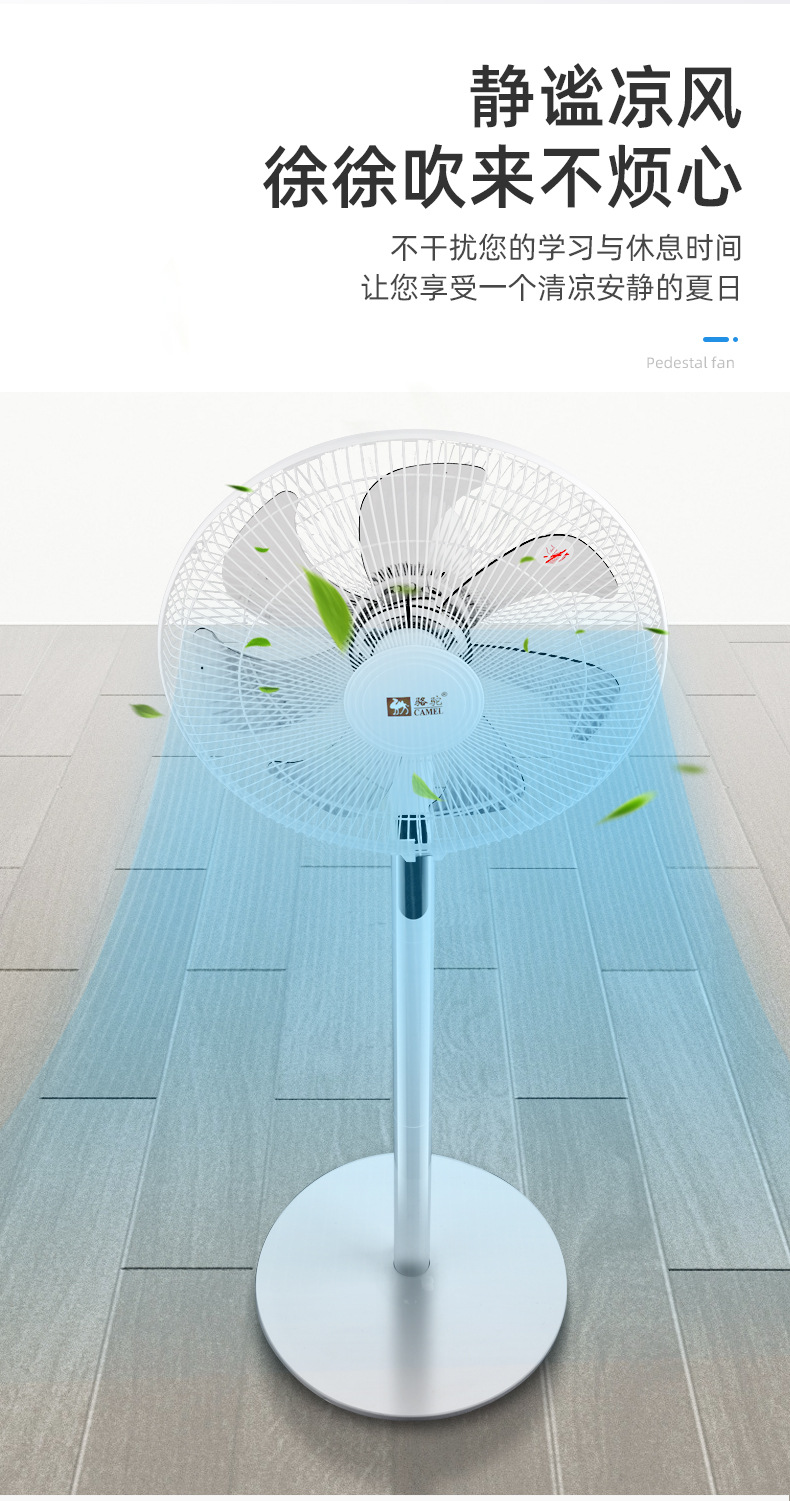 骆驼电风扇落地扇家用台扇轻音大风量台式摇头定时立式遥控省电扇详情3