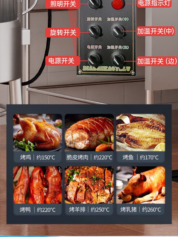 Wholesale of commercial large-capacity roast duck ovens, fully automatic rotary electric heating equipment for roast chicken and goose in roast meat stores pic 6