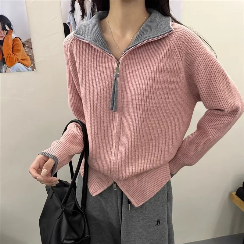 半拉链针织开衫外套女2025秋冬新款立领毛衣女高级感韩系女式上衣详情5