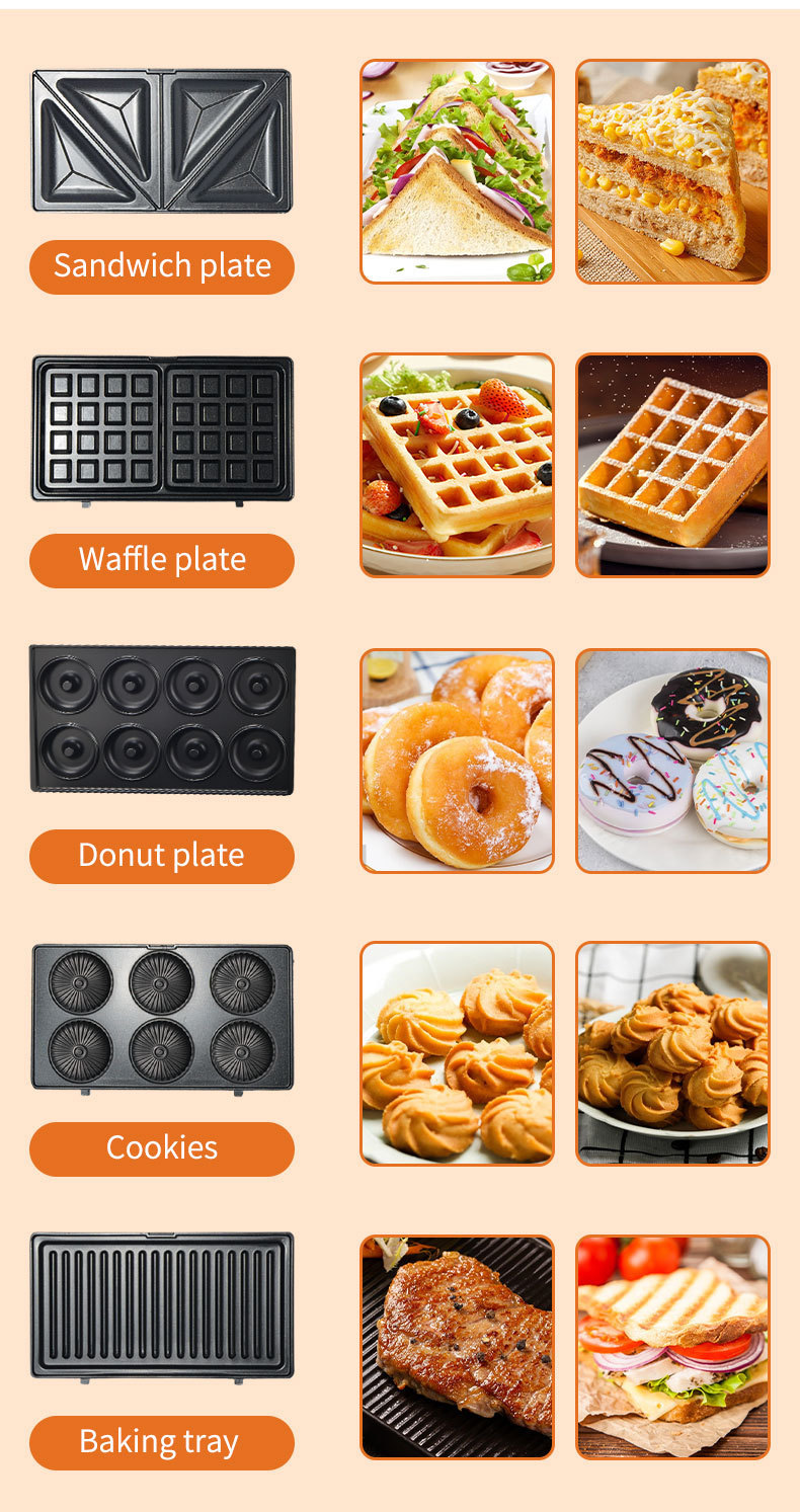 Cross-border export sandwich machine 10-in-1 detachable breakfast machine, cake, nut, doughnut and waffle machine pic 3
