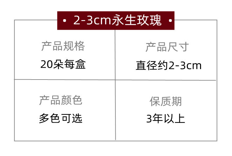 优质B级永生花玫瑰2-3CM玫瑰整盒 保鲜花diy材料包车挂花材20朵详情10