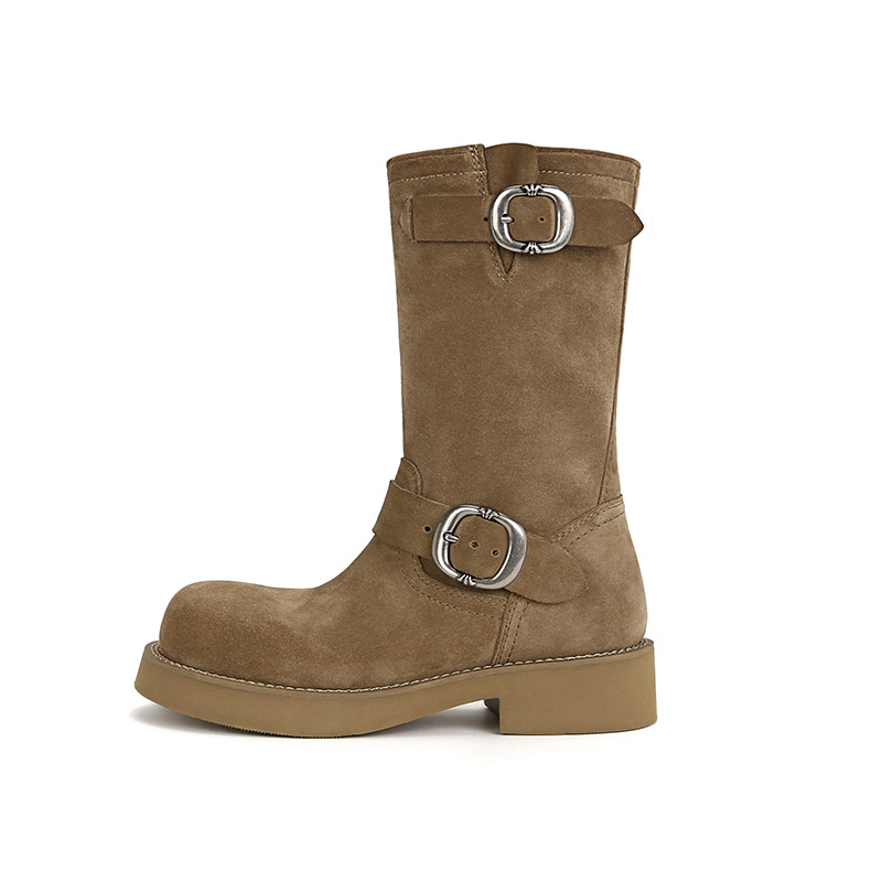 sheii苏茵茵同款！沙丘~超软糯厚底机车扣带短靴女马丁靴堆堆靴详情5