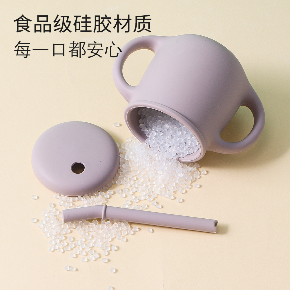 跨境新款食品级硅胶儿童水杯婴儿学饮杯喝水杯防摔牛奶杯喂养餐具详情2