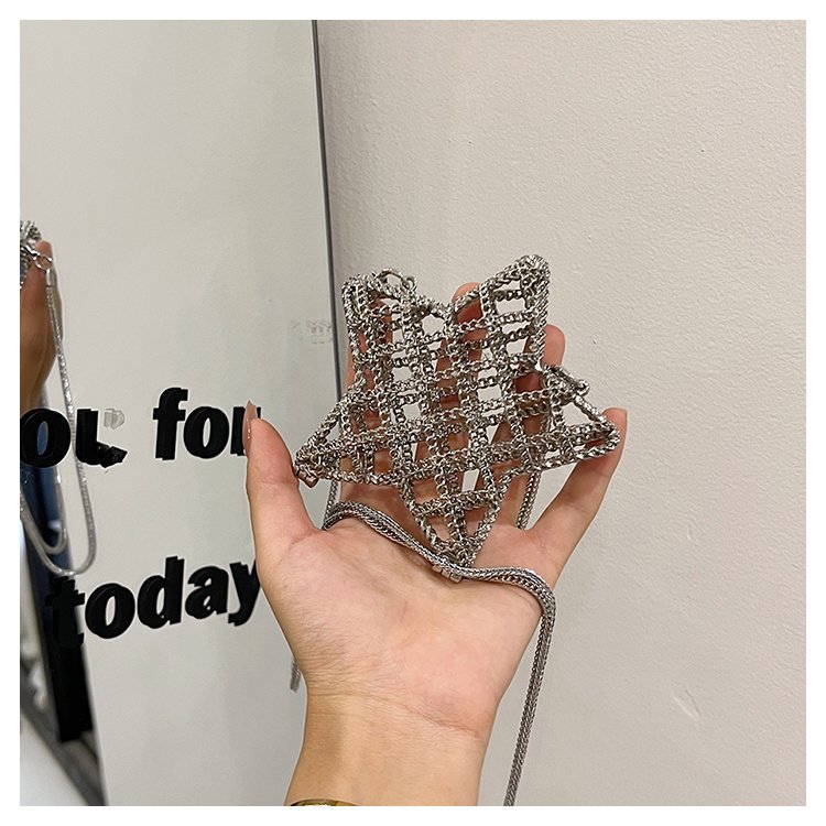 跨境2024夏新款小香风镂空金属星星包晚宴包单肩斜挎气质链条女包详情55