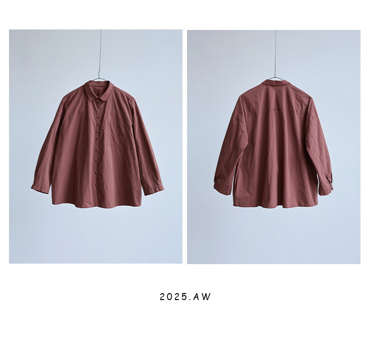 New autumn and winter style, artistic and retro original hazelnut red-brown cotton casual top, high-density, slightly elastic loose shirt for women pic 54